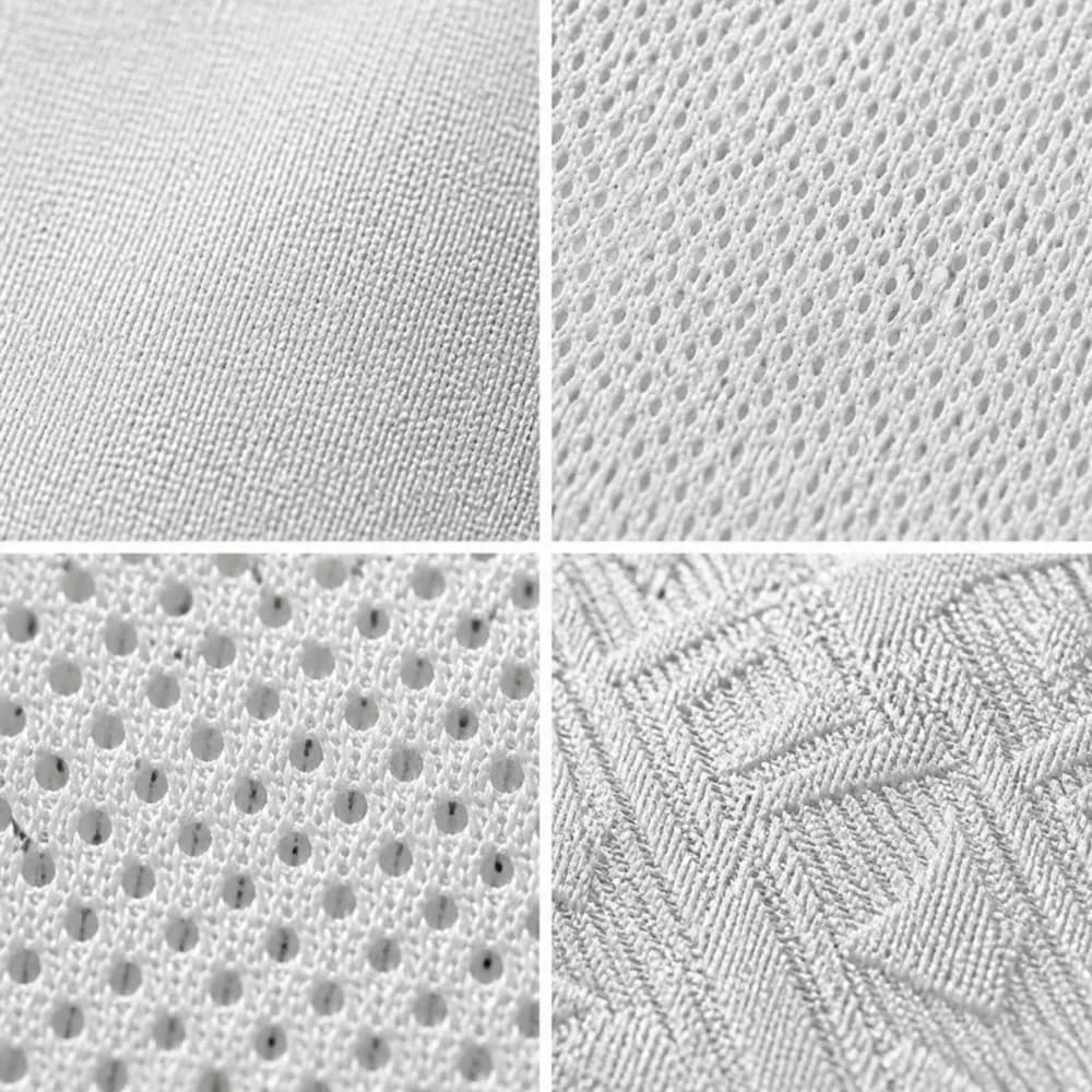 Perbandingan tekstur bahan jersey Milano, Brazil, Jala, dan Jacquard dari dekat